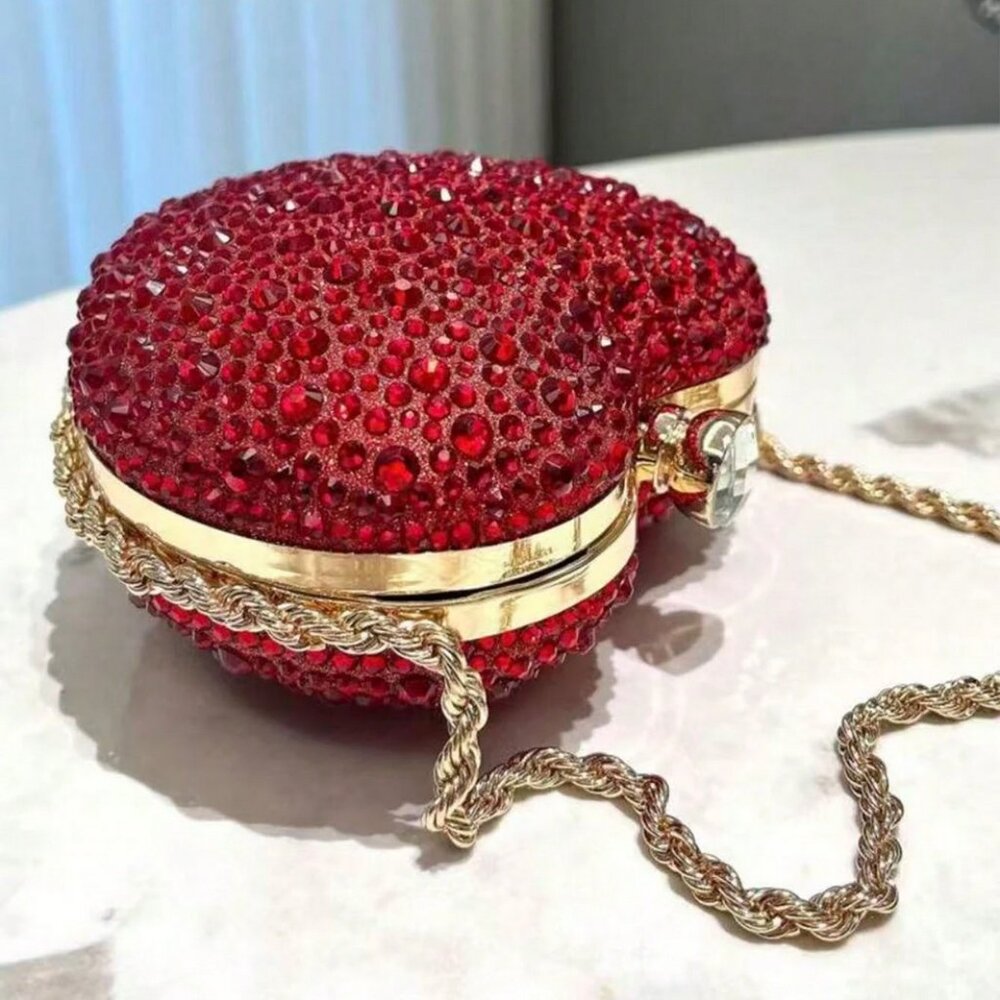 Ruby Red Heart Shape Rhinestone Evening Handbag N… - image 5